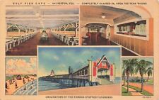 Postcard TX Galveston Gulf Pier Cafe Stuffed Flounder Multiview Linen picture