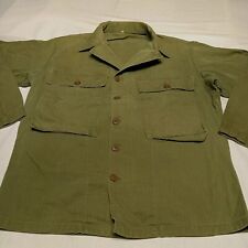Vintage HBT Herringbone 38R Green US ARMY Military USMC Fatigue WWII Shirt picture