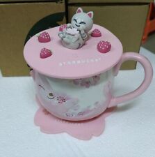 NEW Starbucks Cherry Blossom Cup Sakura Coffee Mug W/ Cat Lid Strawberry Coaster picture