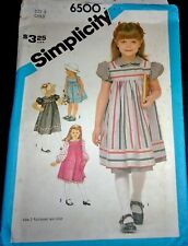 Vtg 1980's Simplicity Pattern 6500 Girl's Sundress Dress & Jumper Size 5 Uncut picture