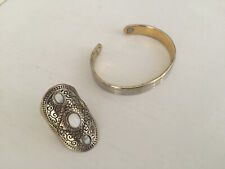 Vintage golden copper carved Long statement ring  with gemstone and 8mm cuff  picture