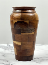 Vintage Hand Crafted Multi-Tone Segmented Wood Vase 8.5
