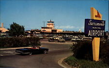 Sacramento California Municipal Airport 1950s convertible vintage postcard picture