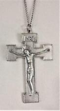 Handsome Square-Arm Etched Detailed Mid-Size Crucifix Pectoral Cross Necklace picture
