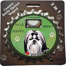 NWT E&S Pets I Love My Black and White Shih Tzu Bottle Opener, Coaster & Magnet picture