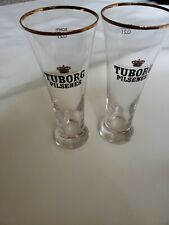  A SET OF TWO TUBORG  PILSENER BEER GLASS WITH GOLD RIM 0.2L picture