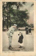 WWI Hungarian Postcard Good Day Soldier Uncle Little Boy Salutes picture