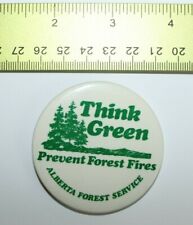 VTG Think Green Prevent Forest Fires Alberta Services Canada Button Pin Badge picture