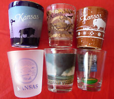 lot 6 KANSAS SOUVENIR SHOT GLASSES Barware~tornado~buffalo~KC~official st seal picture