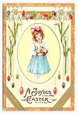 c1915 A Joyous Easter Girl Holding Chick Eggs Embossed Antique DB Postcard B27 picture