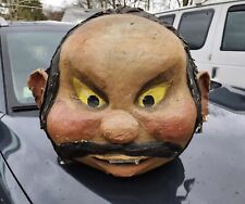 Incredible Antique Paper Mache Carnival Head Mask Halloween Prop Parade Wearable picture