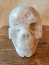 Druzy White Sphalerite & Flower Agate Skulls, Crystal Carvings, Stunning picture
