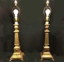 Pair of elegant brass lamps. Vintage. Federal style w/ wreath, reeded columns. picture