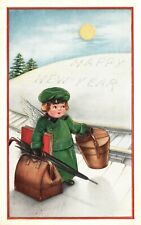 Vintage Postcard 1915 A Happy New Year Greetings Card Little Traveler Baggage picture