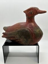 VINTAGE CHINESE? HAND CARVED WOODEN & BRASS DUCK  picture