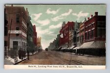 Evansville IN-Indiana, Main Street Looking West, Antique Vintage Postcard picture