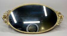 Vintage Gold Ormolu Oval Mirror Vanity Tray, Rose Design. picture