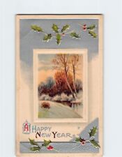 Postcard A Happy New Year with Hollies Embossed Art Print picture