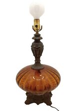 Vintage 1971 L&LWMC 3 Way Nightlight Base Amber Glass Lamp No Shade Or Harp picture