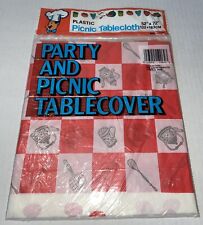 Vintage Justen Products Plastic paper Picnic  Tablecloth 52”x72” Chef Red&white picture