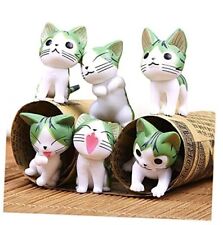 6 Pcs Set, Realistic Plastic Cat Models, Hand-Painted Green Mini Cat Figurine picture