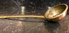 Vintage Primitive Tinned Copper Large Ladle With Heavy Forged Brass Handle picture