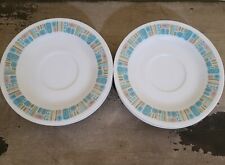 8 Texas Ware Melamine Atomic Mayan 6 Inch Saucers Green Blue MCM Retro picture