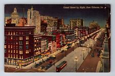 New Orleans LA-Louisiana, Aerial Canal Street By Night, Vintage c1953 Postcard picture