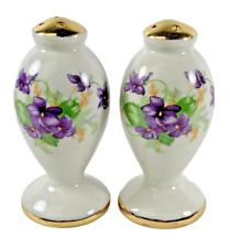 Vintage Purple Flowers Gold Trim Souvenir St. Cathedral Salt and Pepper Shakers picture