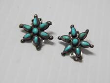 FINE VINTAGE ZUNI INDIAN CLIP ON STERLING SILVER TURQUOISE EARRINGS picture