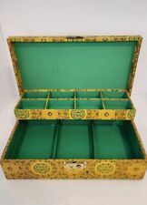 Posh Vintage MCM Quilted Gold Green Trinket Jewelry Box picture