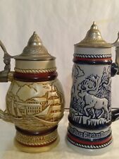 Avon 1977 Lidded Stein Tall Ships 1976 Animals Of Alaska Made in Brazil 9” Tall picture