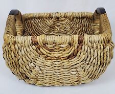 Woven Wicker Basket Wooden Handles Thick Weave Rectangular Large picture