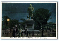 c1930's Bronz Statue of Saigo Tokyo Japan at Night Unposted Vintage Postcard picture