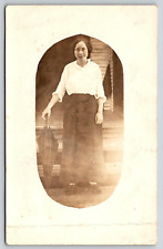 Postcard RPPC Real Photo Woman Standing In Dress With Umbrella Vintage Unposted picture
