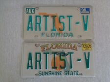 2 Florida Vanity License Plate's. Vanity personal ARTTST-V-- 2 Types 1998 & 2006 picture
