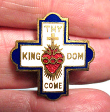 GOLD ENAMEL THY KINGDOM COME RELIGIOUS PIN MEDAL VINTAGE picture