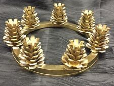 Vtg Atq Rare Solid Brass Pinecone Candelabra Centerpiece 7 Candle Christmas picture
