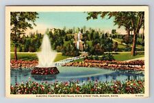 Bangor ME-Maine, Electric Fountain & Falls, State St Park Vintage Postcard picture