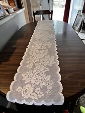Vintage Floral Lace Table Runner 36”x14” White  picture