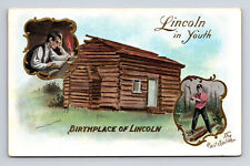 1908 Artist HM Rose Abraham Lincoln in Youth Rail Splitter Log Cabin Postcard picture