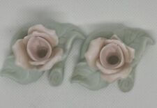 Pair Of Vintage Porcelain Rose Candle Holders Delicate picture