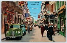 Postcard Main Street Store Fronts Sailors Old Cars Gibraltar Unposted picture