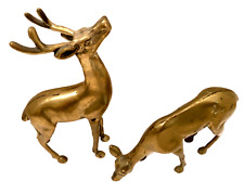 Pair (2) Solid Brass Deer Vintage Animal Figurines MCM Doe 5