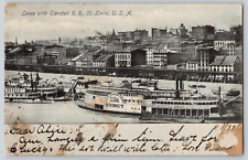 Undivided Back Postcard~ Levee & Elevated Railroad~ Quincy Riverboat~  St. Louis picture
