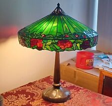 Antique Handel Oriental Red Poppy Flower Leaded Glass Table Lamp 25