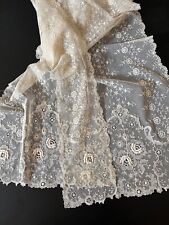 ANTIQUE LACE - CIRCA 1900, PRETTY  93” LACE SCARF WITH ROSES picture