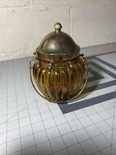 Vintage Amber Glass Gold Biscuit Jar Wind-up Music Box Lid JAPAN picture