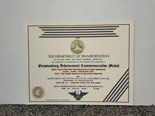 D.O.T. OUTSTANDING ACHIEVEMENT COMMEMORATIVE MEDAL CERTIFICATE ~ W/PRINTING T-1 picture