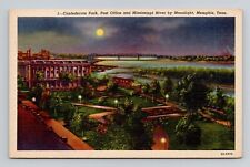 Postcard Confederate Park at Night Memphis Tennessee TN, Vintage Linen M13 picture
